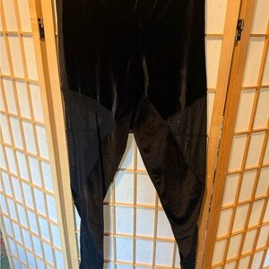 Chic Black Velvet Leggings with Mesh Detail